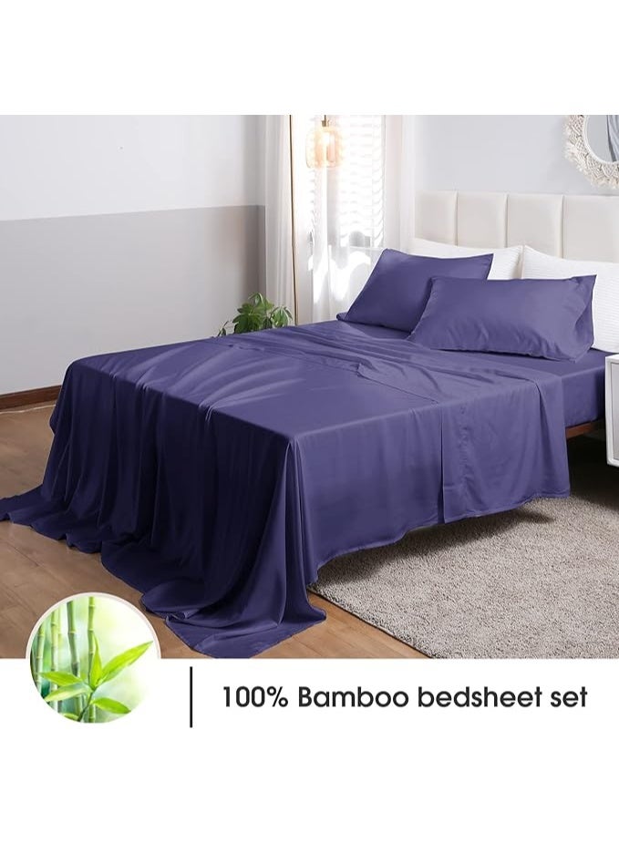 David's Home 100% Rayon Derived from Bamboo Cooling Sheets Set, Luxury Silky Soft Breathable for Hot Sleeper, 16" Deep Pocket Sheets with Pillowcase for Spring Summer, Queen Size, Blue - Image 2