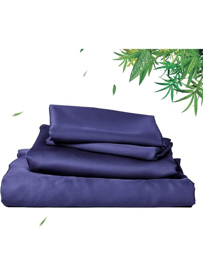 David's Home 100% Rayon Derived from Bamboo Cooling Sheets Set, Luxury Silky Soft Breathable for Hot Sleeper, 16" Deep Pocket Sheets with Pillowcase for Spring Summer, Queen Size, Blue - Image 1