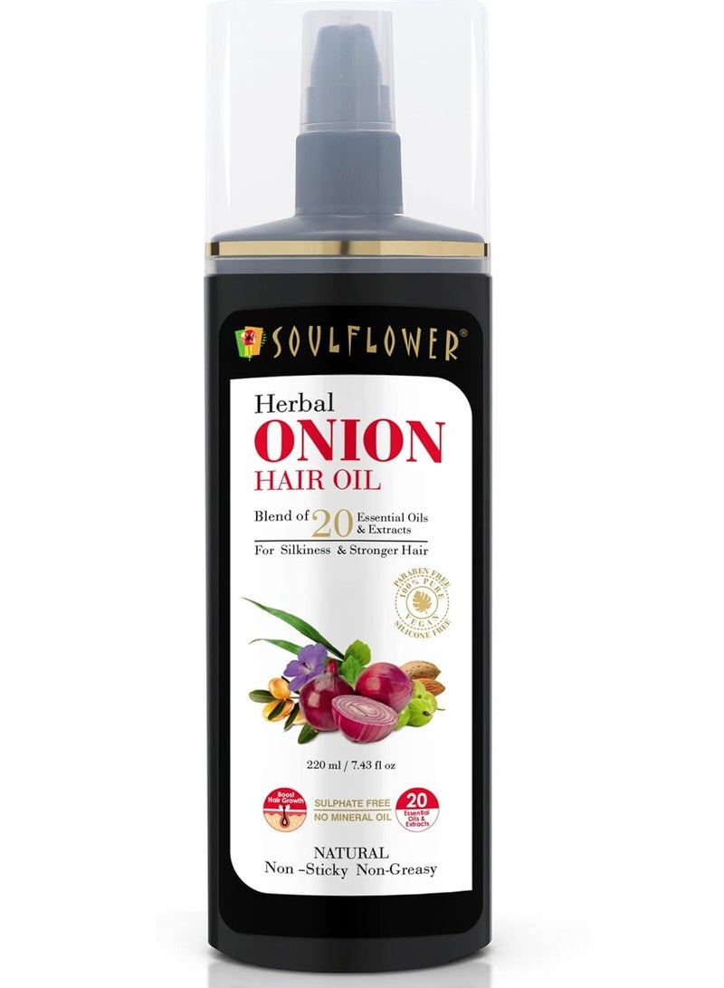 Soulflower  Onion Hair Oil | Promotes Hair Growth, Reduces Hair Fall, Provides Healthy Hair and Scalp for Men & Women with Castor Oil & Peppermint Essential Oil |100% Pure, Natural| 220ml - Image 1