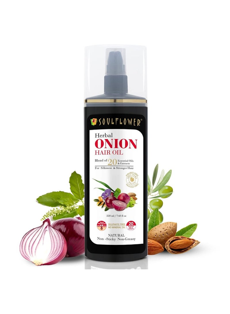 Soulflower  Onion Hair Oil | Promotes Hair Growth, Reduces Hair Fall, Provides Healthy Hair and Scalp for Men & Women with Castor Oil & Peppermint Essential Oil |100% Pure, Natural| 220ml - Image 2