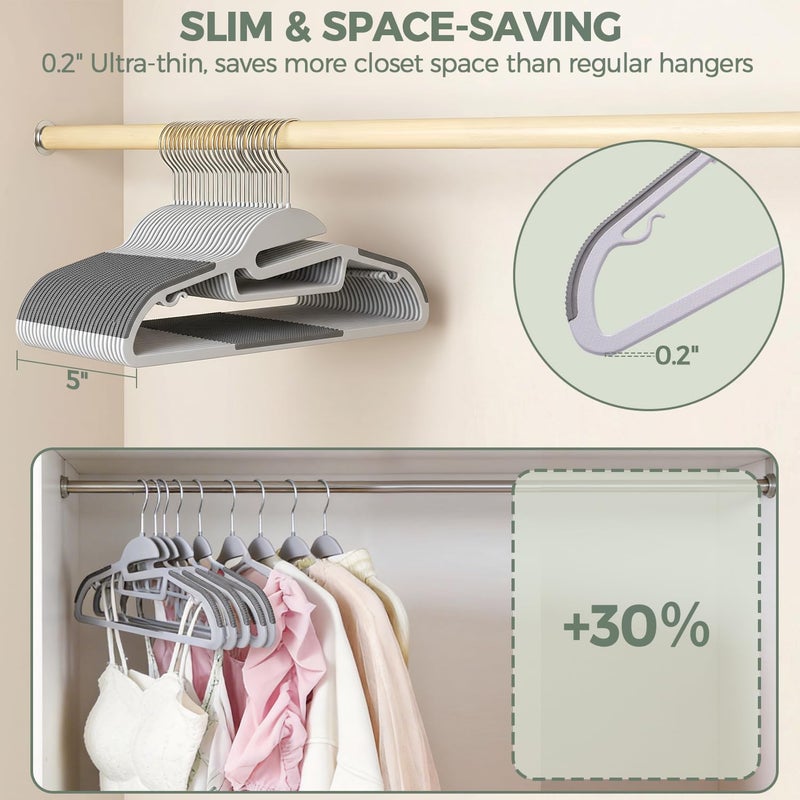 BAGAIL Plastic Hangers 50 Pack with Non-Slip Design,0.2 Inches Thick, 360Â°Swivel Hook Space Saving Organizer for Bedroom Closet,Shirts,Pants(Grey- S Shaped) - Image 3
