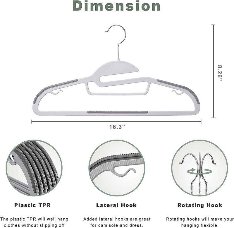 BAGAIL Plastic Hangers 50 Pack with Non-Slip Design,0.2 Inches Thick, 360Â°Swivel Hook Space Saving Organizer for Bedroom Closet,Shirts,Pants(Grey- S Shaped) - Image 2