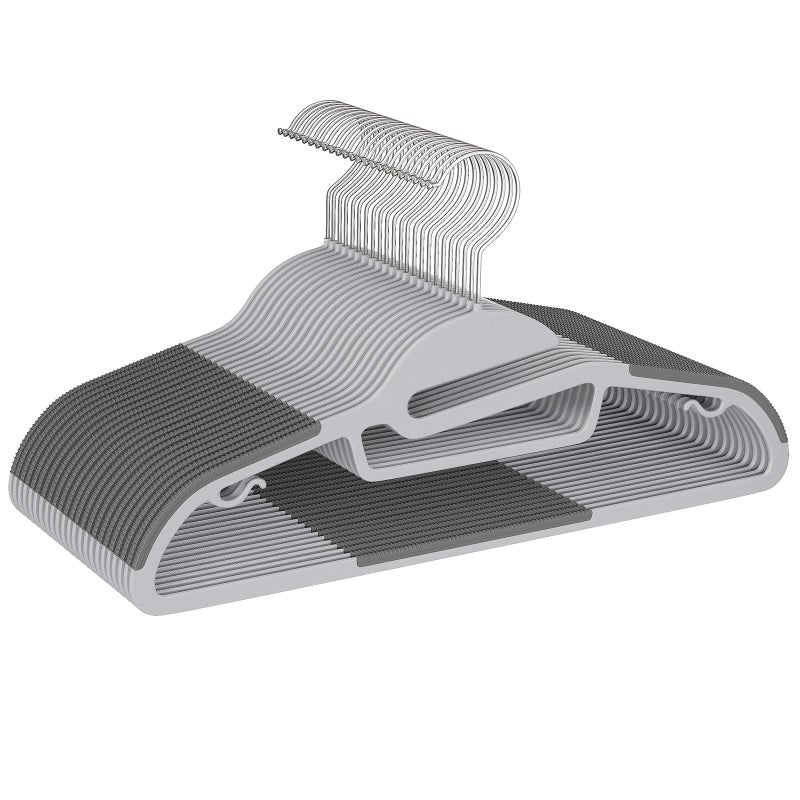 BAGAIL Plastic Hangers 50 Pack with Non-Slip Design,0.2 Inches Thick, 360Â°Swivel Hook Space Saving Organizer for Bedroom Closet,Shirts,Pants(Grey- S Shaped) - Image 1