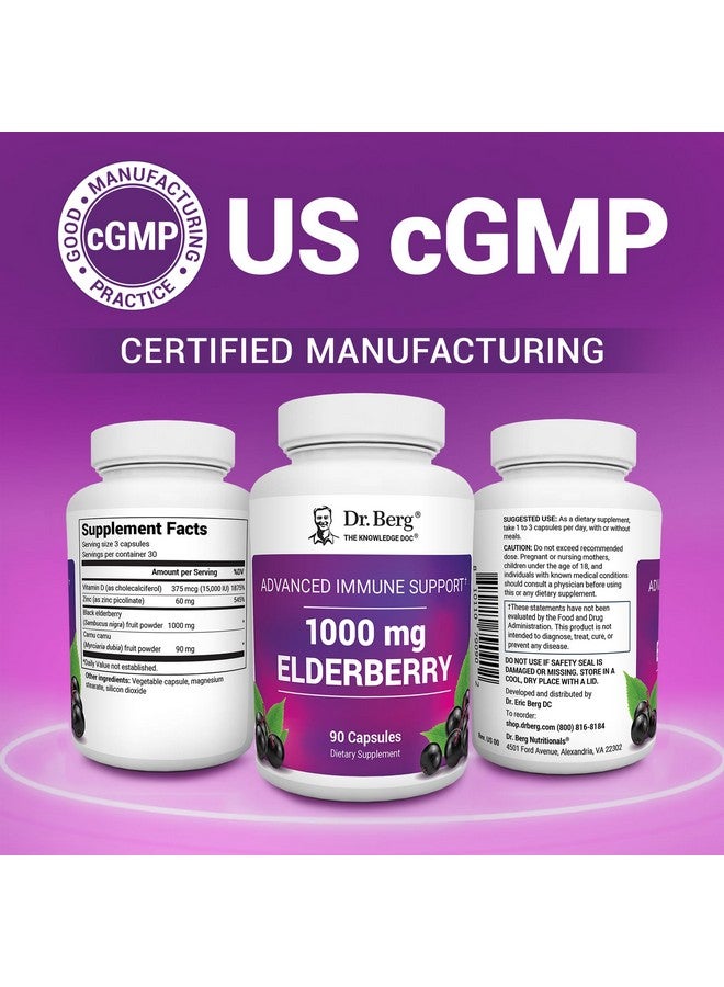 Dr. Berg Nutritionals Dr. Berg Black Elderberry Capsules (Advanced Immune Support*) with 15,000 IU Vitamin D, 60 mg of Zinc, & 90 mg of Camu Camu - (4-in-1) Sambucus Elderberry Immune Support Supplement - 90 Capsules - Image 5