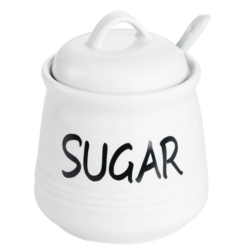 HAOTOP Porcelain Sugar Bowl with Lid and Spoon 12oz White