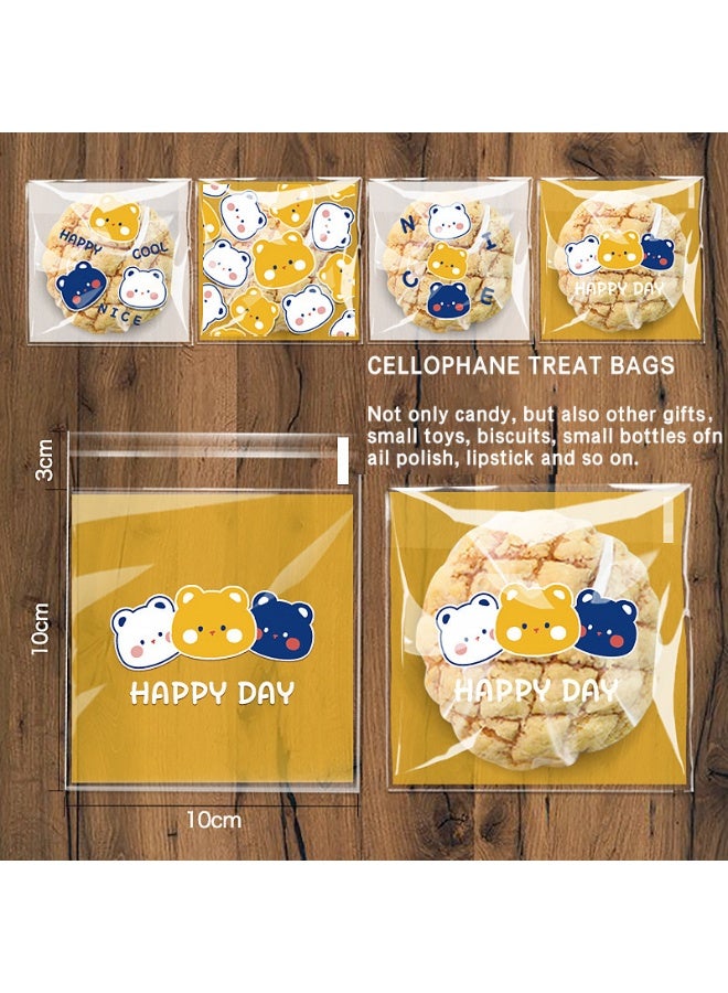 Sunspire 100 Pieces Cute Resealable Cookie Bags, 10 x 10 cm (4x4 inches) Self-Adhesive Snack Bags, Flat Cellophane Candy Bags for Kids Parties, Gift Candies and Desserts (Multi-Color) - Image 3