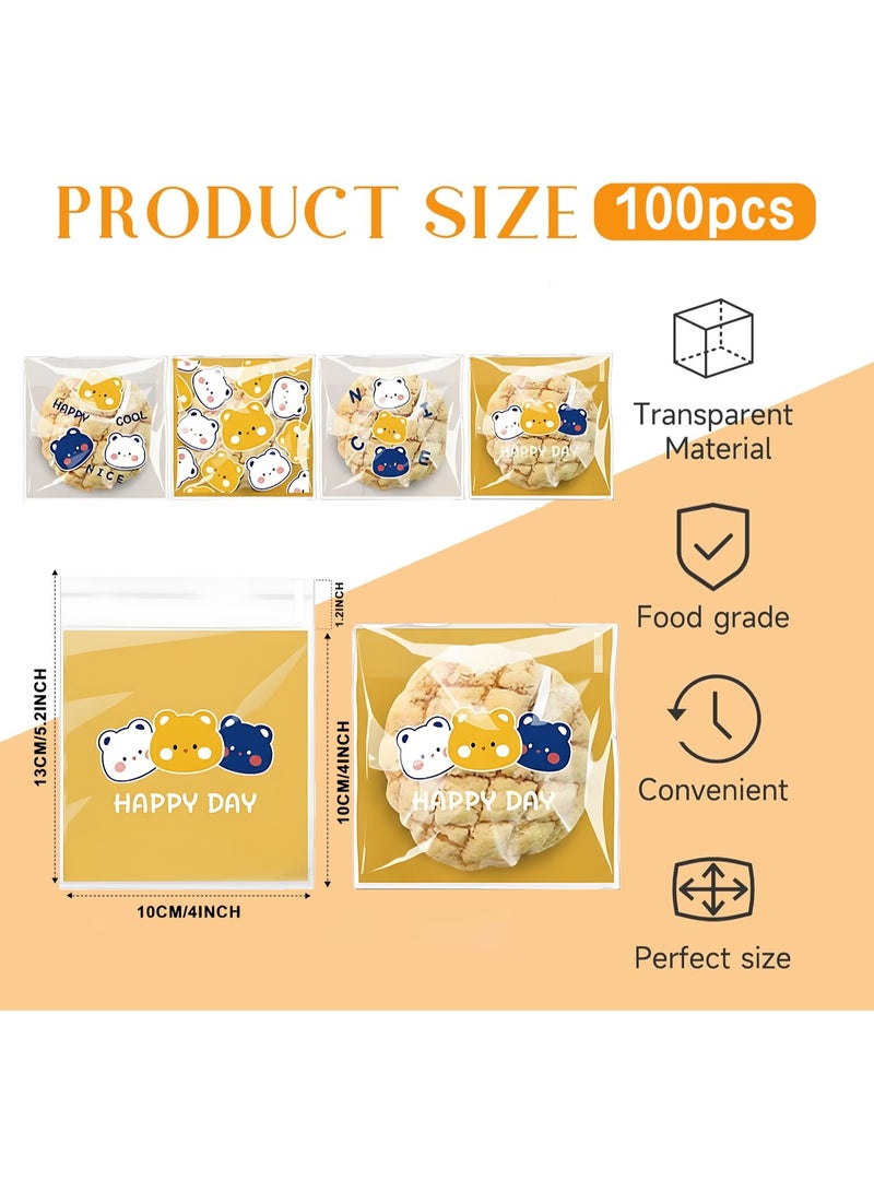 Sunspire 100 Pieces Cute Resealable Cookie Bags, 10 x 10 cm (4x4 inches) Self-Adhesive Snack Bags, Flat Cellophane Candy Bags for Kids Parties, Gift Candies and Desserts (Multi-Color) - Image 2