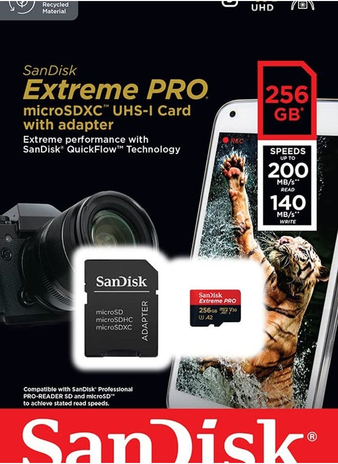 Sandisk Extreme Pro microSD UHS I Card for 4K Video on Smartphones, Action Cams & Drones 200MB/s Read, 140MB/s Write 256 GB  - Image 3