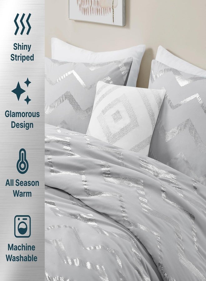 Codi Silver and Grey Bedroom Set, Gray Girls Bedding Comforter Sets Queen and Full Size, 4 Pieces for Women - All Seasons Warm - Image 4