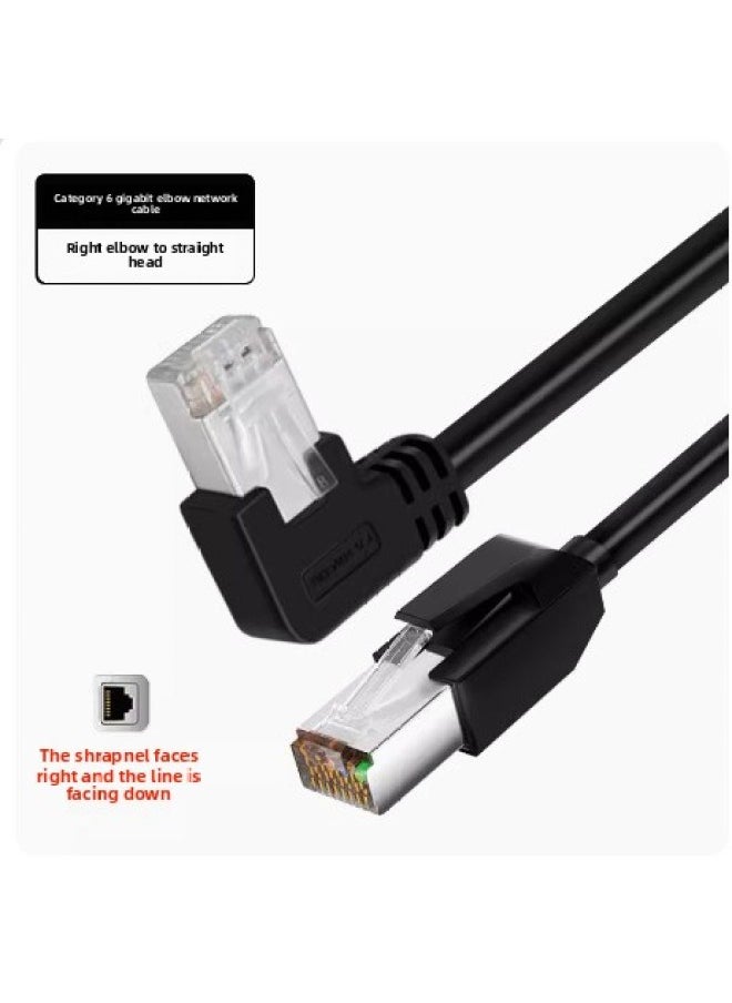 Generic Super Six-class Network Cable Elbow High Flexible Drag Chain Shield Gigabit Industrial Camera Network Cable Office Router Network Jumper-Color:Black (straight To Right)-Line Length:0.3 M  - Image 1