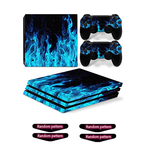 Oiokew Decal Skin for Ps4 Pro, Whole Body Vinyl Sticker Cover for PlayStation 4 Pro Console and Controller (Include 4pcs Light Bar Stickers)(PS4 Pro, hot fire Blue) - Image 1