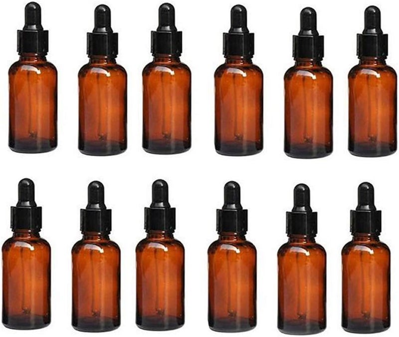 12PCS 20ml 0.67oz Empty Refillable Amber Glass Essential Oil Bottle Vial Container with Glass Pipette Dropper For Essential Oils other Liquids Pack of 12