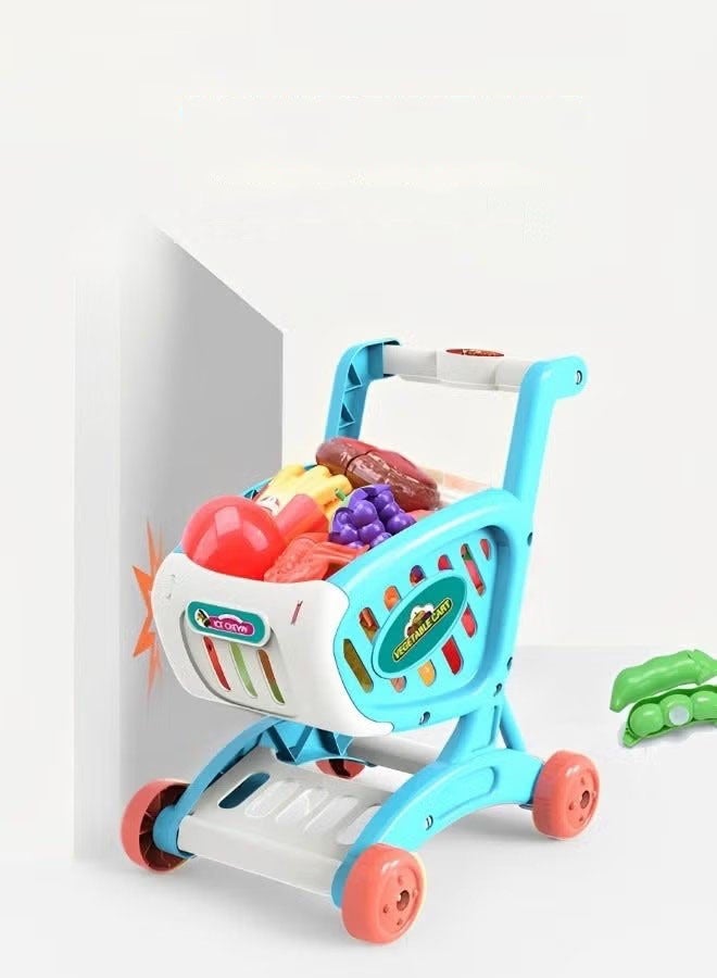 Fun Kids Shopping Cart Trolley Play Set Toy with Pretend Food and Accessories for Age 3+ Role-Playing Game, Grocery Fruit Vegetable Shop Play Food Educational Toy - Image 4