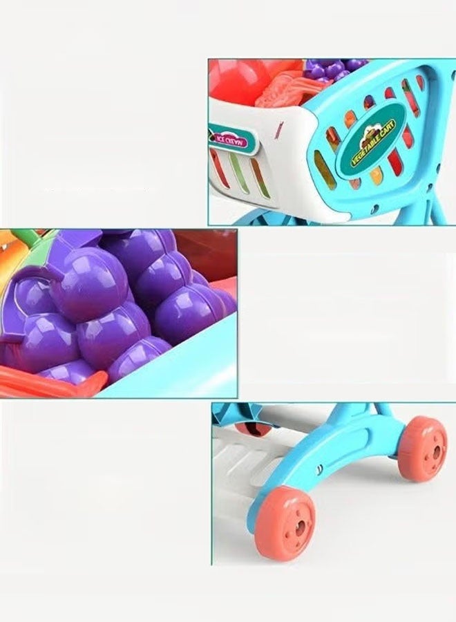 Fun Kids Shopping Cart Trolley Play Set Toy with Pretend Food and Accessories for Age 3+ Role-Playing Game, Grocery Fruit Vegetable Shop Play Food Educational Toy - Image 5