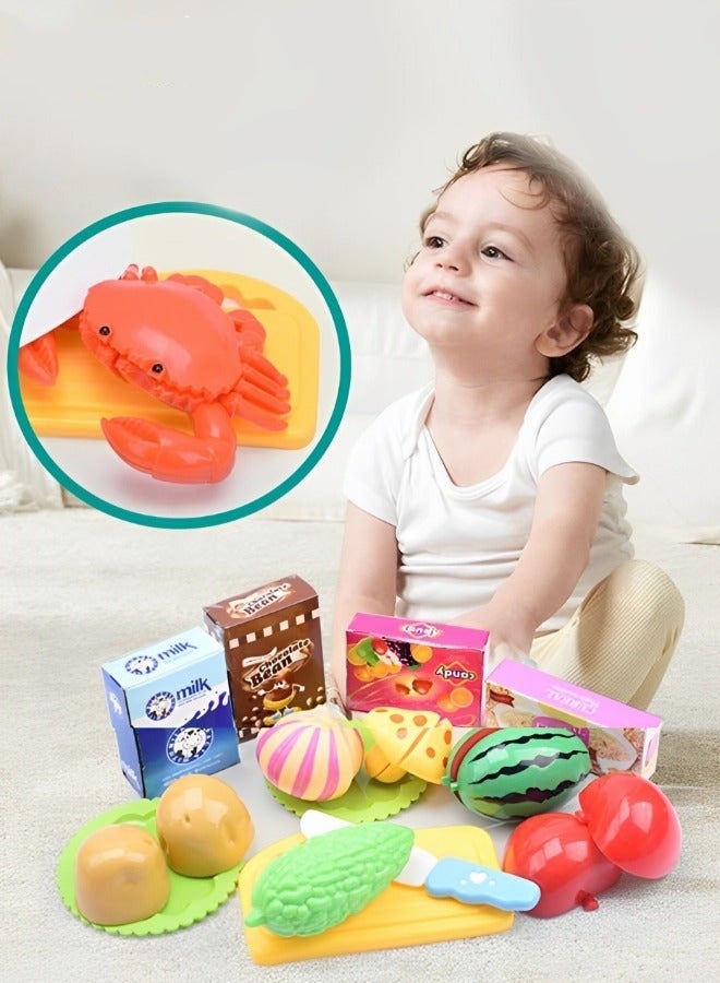 Fun Kids Shopping Cart Trolley Play Set Toy with Pretend Food and Accessories for Age 3+ Role-Playing Game, Grocery Fruit Vegetable Shop Play Food Educational Toy - Image 3