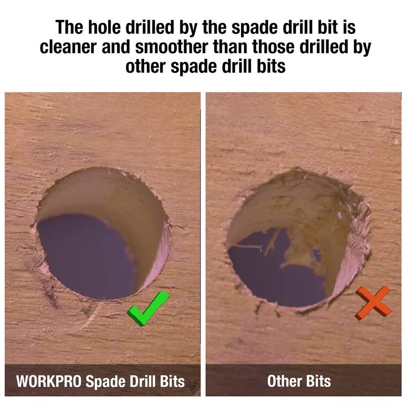 WORKPRO 10-Piece Pro Spade Drill Bit Set- Black Coating, Premium Carbon Steel, Paddle Flat Bits for Woodworking, Assorted Bits 1/4" to 1-1/2" with Storage Case - Image 5