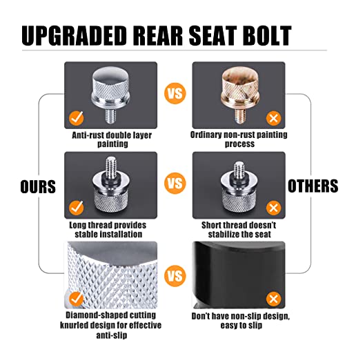 Hutexico Street Glide Sportster Rear Fender Seat Bolt Nut Tab Mount Knob Cover for Harley, Motorcycle Knurled Seat Screws Kit for Dyna Softail Road Glide Street CVO Iron 883 1996-2023 - Image 5