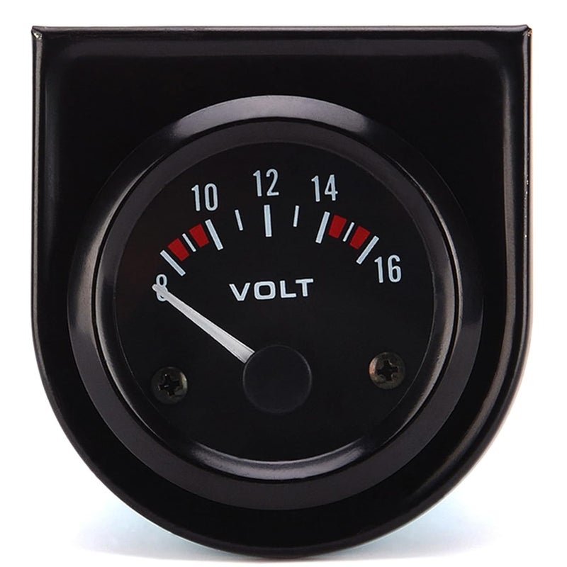 KUQEUE 12V Voltmeter Gauge 2" 52mm Volt Voltage Meter Gauge Universal Pointer Voltmeter Car Auto Measure Range 8-16V LED Light Dial Black - Image 1