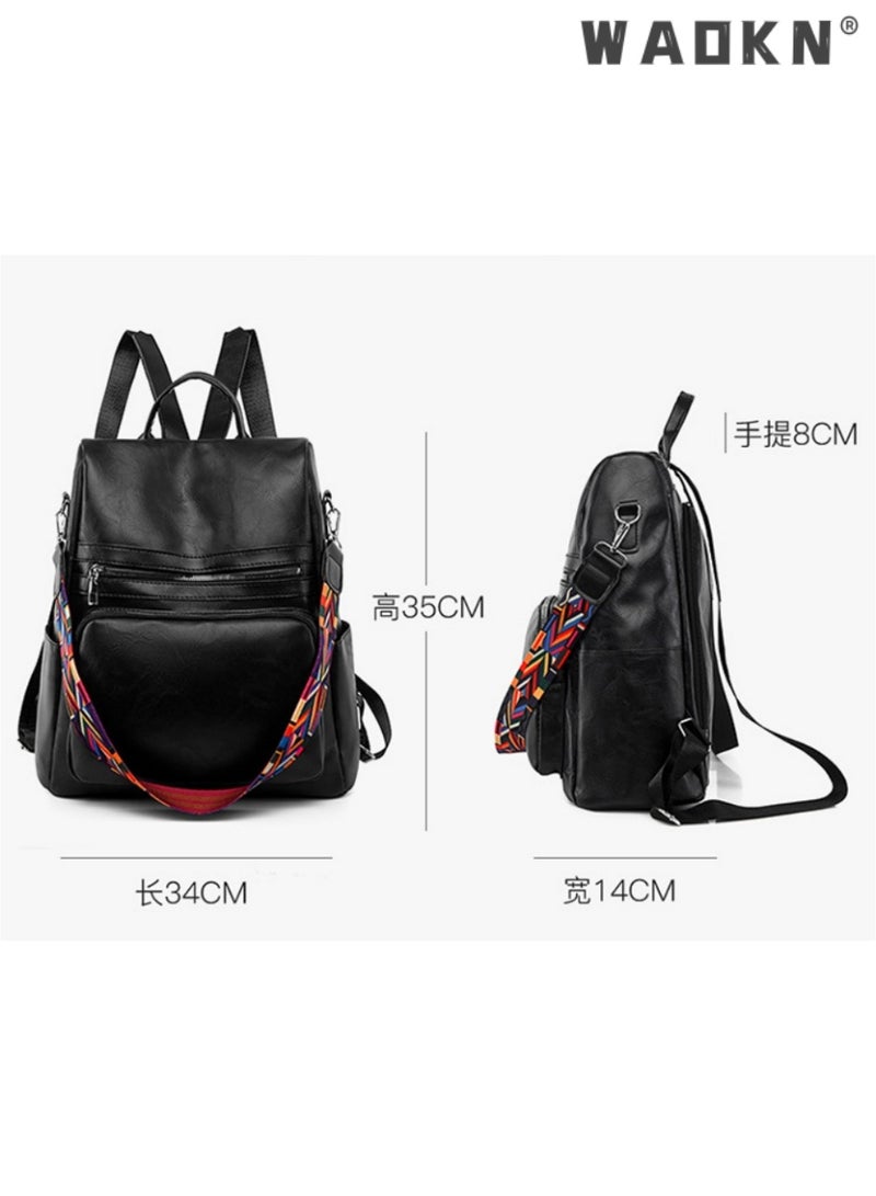 WAOKN Backpack Womens Fashion PU Leather Anti-theft Backpack Lightweight Waterproof Rucksack Shoulder Bag Travel School Bag Casual Daypack - Image 4