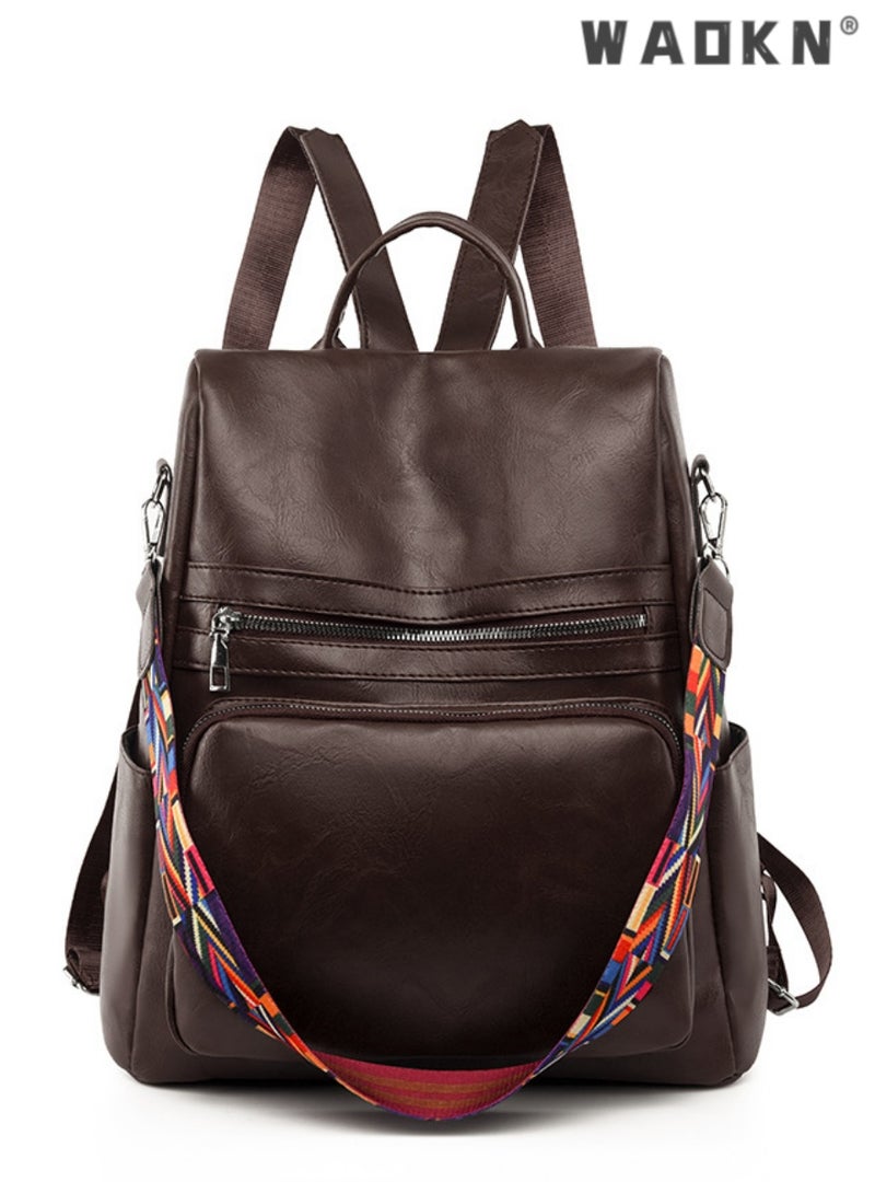 WAOKN Backpack Womens Fashion PU Leather Anti-theft Backpack Lightweight Waterproof Rucksack Shoulder Bag Travel School Bag Casual Daypack - Image 1
