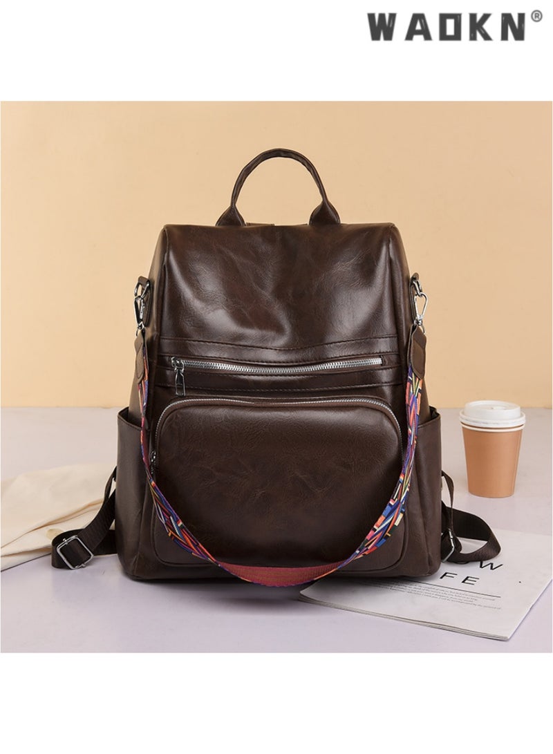 WAOKN Backpack Womens Fashion PU Leather Anti-theft Backpack Lightweight Waterproof Rucksack Shoulder Bag Travel School Bag Casual Daypack - Image 2