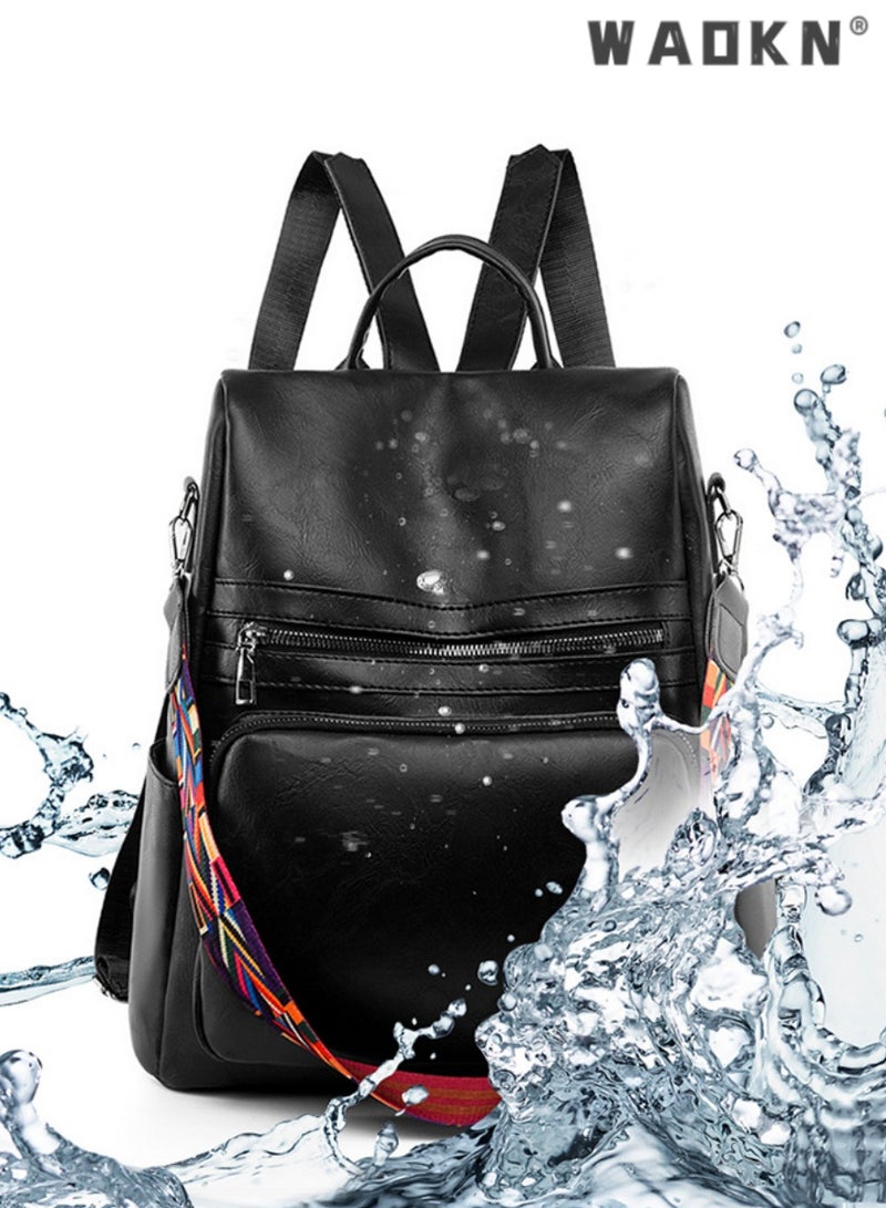WAOKN Backpack Womens Fashion PU Leather Anti-theft Backpack Lightweight Waterproof Rucksack Shoulder Bag Travel School Bag Casual Daypack - Image 5