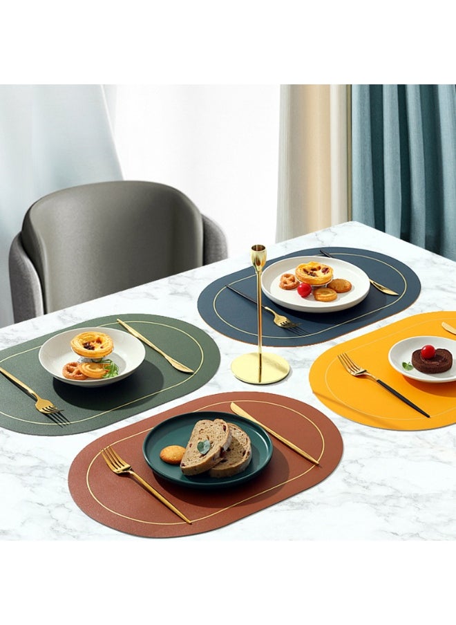 NIBEMINENT 2pcs Leather Western Placemat Oiled Table Mat Oval Heat Insulation Mat  - Image 2