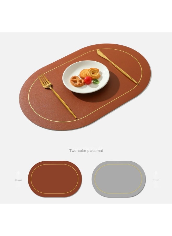 NIBEMINENT 2pcs Leather Western Placemat Oiled Table Mat Oval Heat Insulation Mat  - Image 1