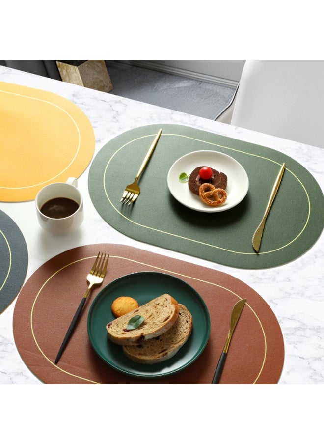NIBEMINENT 2pcs Leather Western Placemat Oiled Table Mat Oval Heat Insulation Mat  - Image 3