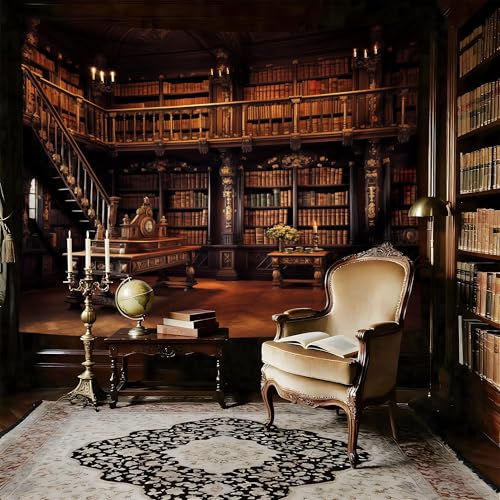 QGHOT Medieval Bookshelf Tapestry Vintage Library Bookcase Tapestry Wall Hanging Victorian Office Zoom Video Backdrop Old Books for Study Room Bedroom Living Room Decor 90.6"x70.9" - Image 5
