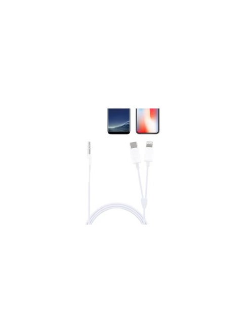 USB Type-C and Lightning to 3.5mm Aux Audio Jack Headphone Adapter 3 in 1 Audio Adapter for iPhone and Android Phones 100cm