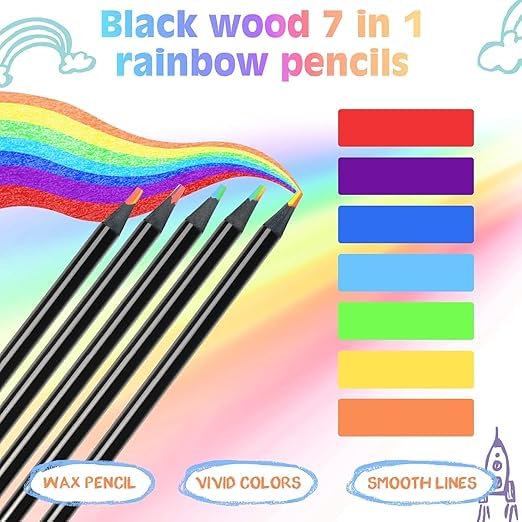 Bitrexup Art Supplies for Kids and Adults, 7 Color in 1 Black Wooden Rainbow Colored Pencils for Coloring Books, Easter Basket Stuffers, Drawing, Sketching (24) - Image 2