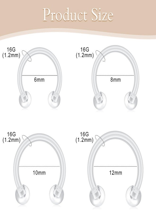 D.Bella 16G Clear Septum Rings Horseshoe Flexible Acrylic Cartilage Tragus Helix Daith Rook Conch Snug Earring Hoop Bioflex Nose Lip Eyebrow Rings Retainer for Work Surgery - Image 2