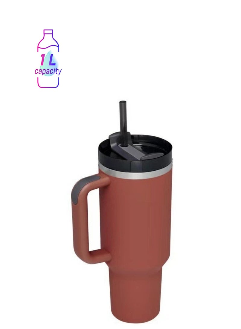40HZ Iced Coffee Cup Tumbler with Handle and Straw Insulated Stainless Steel Vacuum Cup for Hot and Cold Drinks Water Bottles