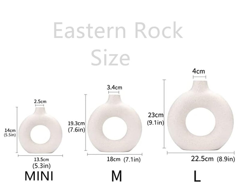 Eastern Rock White Ceramic Vases for Pampas Grass,Water Drop Design Doughnut vase Modern Home Decor Minimalist Nordic Boho Ins Style (White Medium) - Image 2