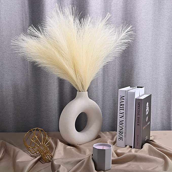 Eastern Rock White Ceramic Vases for Pampas Grass,Water Drop Design Doughnut vase Modern Home Decor Minimalist Nordic Boho Ins Style (White Medium) - Image 4