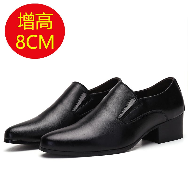New Men'S High Heel 6Cm Pointed Leather Shoes Genuine Leather Trendy Height Increasing Men'S Shoes High Heel 8Cm Leather Shoes - Image 1