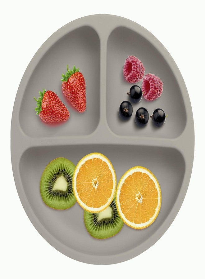 PEEPER Baby Suction Plates for Baby Feeding with 4 Strong Suction Cups, Silicone Toddler Plates with Deep Divided for Kids to Feed Themselves, Dish Washer & Micro-Wave Oven Safe (Dark Grey) - Image 1