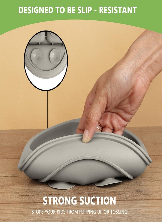 PEEPER Baby Suction Plates for Baby Feeding with 4 Strong Suction Cups, Silicone Toddler Plates with Deep Divided for Kids to Feed Themselves, Dish Washer & Micro-Wave Oven Safe (Dark Grey) - Image 5