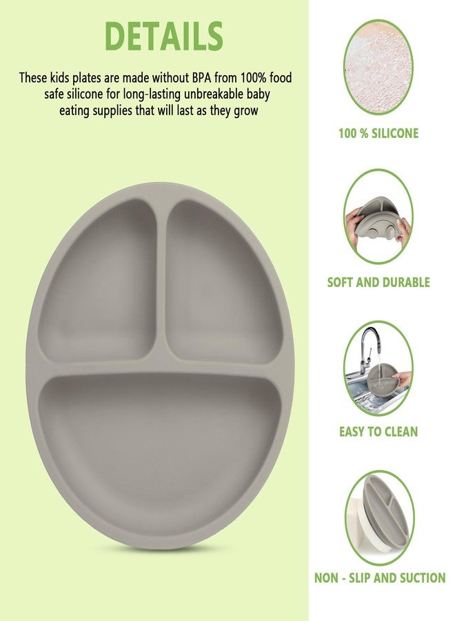 PEEPER Baby Suction Plates for Baby Feeding with 4 Strong Suction Cups, Silicone Toddler Plates with Deep Divided for Kids to Feed Themselves, Dish Washer & Micro-Wave Oven Safe (Dark Grey) - Image 2