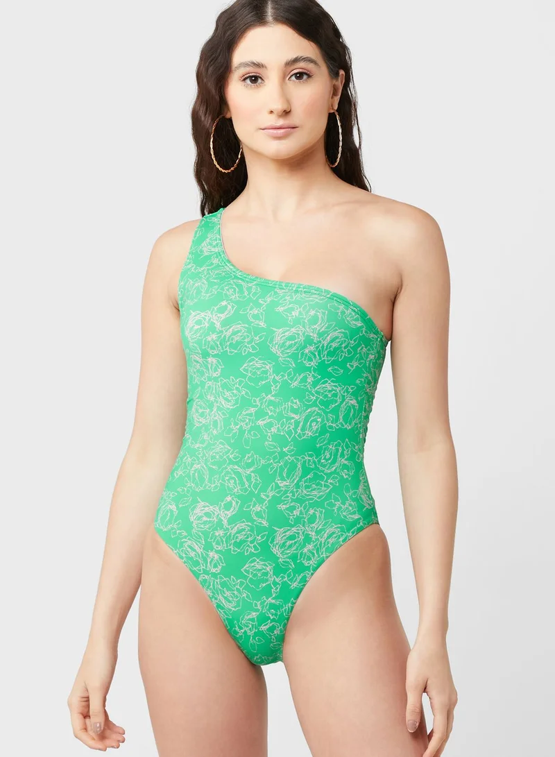 VERO MODA One Shoulder High Leg Swimsuit