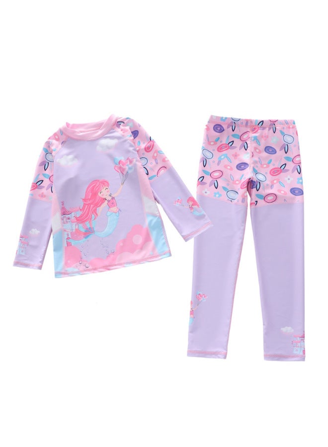 New Children's Swimsuit, Girls One-piece Long Sleeve Long Pants 2-piece Set Surfing Swimsuit For Big Kids And Girls