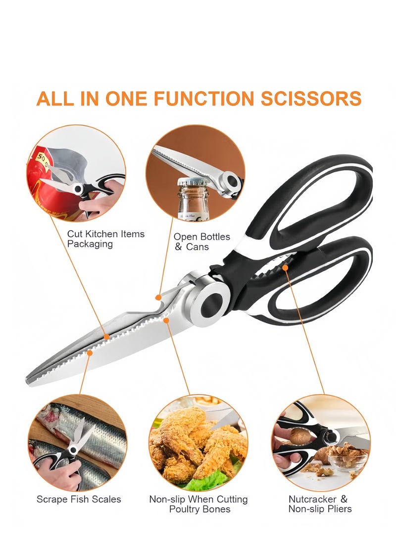 مجموعة مقصات المطبخ من 3 قطع، مقص مطبخ ومقص طبخ من الفولاذ المقاوم للصدأ شديد التحمل ومقص حاد للمأكولات البحرية، مقص متعدد الأغراض، آمن للاستخدام في غسالة الأطباق، مناسب لتقطيع اللحوم والطعام والأسماك والدواجن والخضروات - Image 5