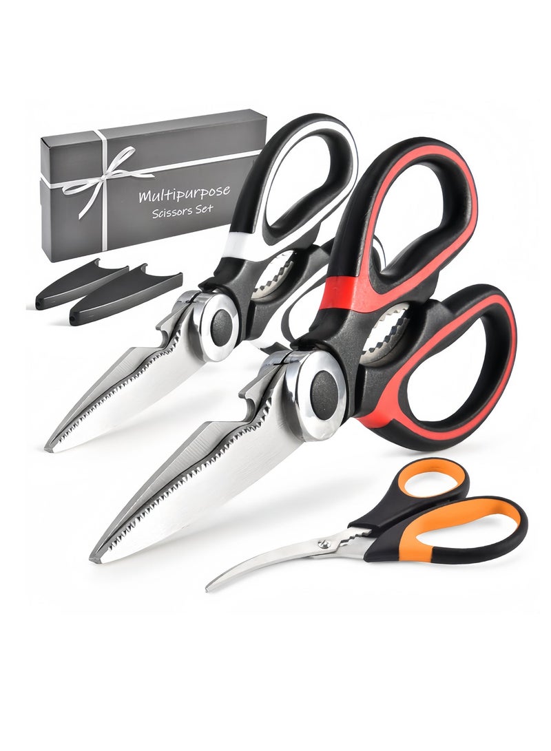 Kitchen Scissors Set of 3, Kitchen Scissors Heavy Duty Stainless Steel Cooking Scissors and Sharp Seafood Scissors, Multi-Purpose Scissors, Dishwasher Safe, Suitable for Cutting Meat, Food, Fish, Poultry, Vegetables - Image 1