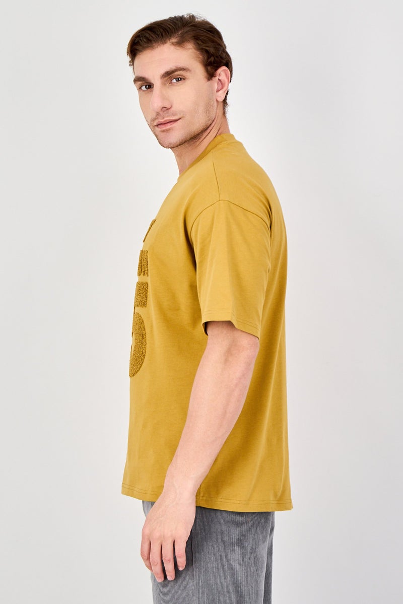 Ketch Men Crew Neck Short Sleeve Embroidered T-Shirt, Mustard - Image 2