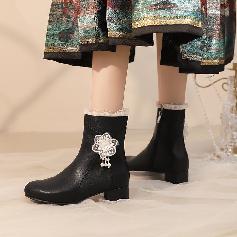 New Size Size 28-43 Lace Fashion Pearl National Style Cheongsam Hanfu Low Barrel Women'S Boots Trendy - Image 5