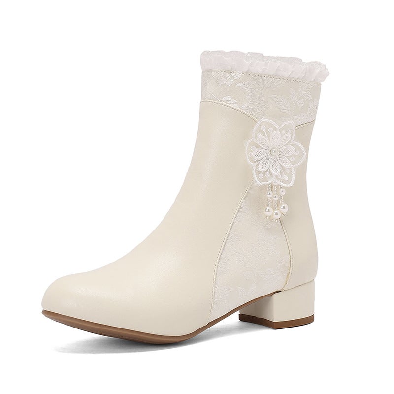 New Size Size 28-43 Lace Fashion Pearl National Style Cheongsam Hanfu Low Barrel Women'S Boots Trendy - Image 1