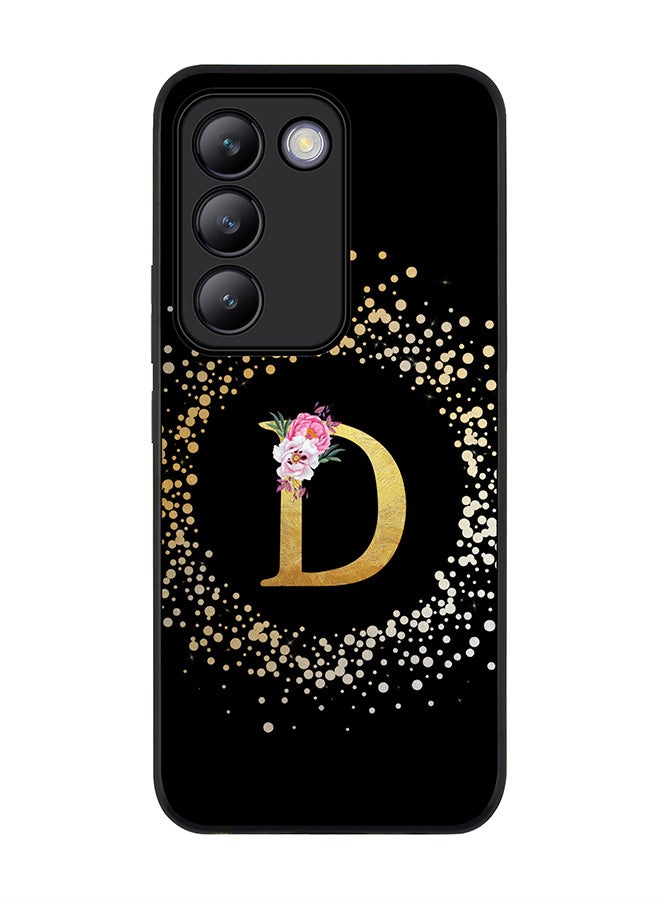 Stylizedd Rugged Black edge case for Vivo V30 Lite 5G, Slim fit Flexible Cover -  Custom Monogram Initial Letter Floral Pattern Alphabet - D ( Black ) - Image 1