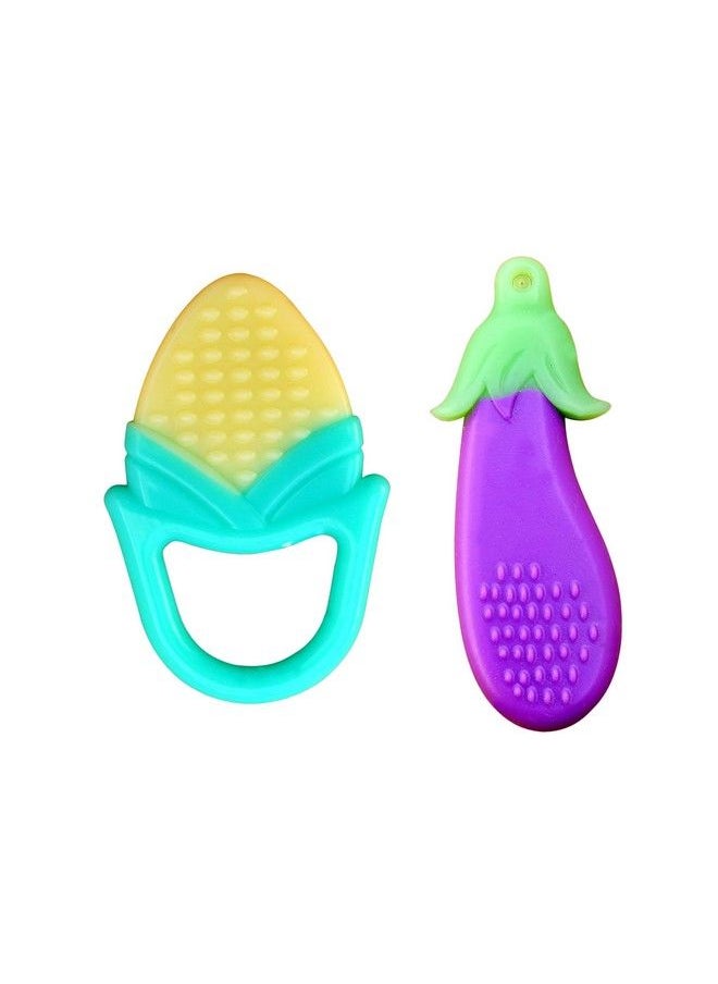 The Little Lookers Combo Silicone Fruit Shape Teether For Baby Toddlers Infants Children (Pack Of 2) (Corn & Brinjal)  - Image 1