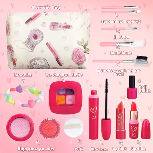 Woumserta Girl Gifts Basic Pretend Makeup for Little Girls 35 Play Makeup for Kids 35 Fake Makeup Set Toys for 3 4 5 6 7 Year Old Girls Toddler Makeup Kit with Fake Make up Toys Gifts - Image 5